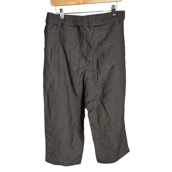 Sandro Paris Belted Linen Blend Capri Pants Wide Leg Taupe Brown Women Size 10 - Picture 4 of 5